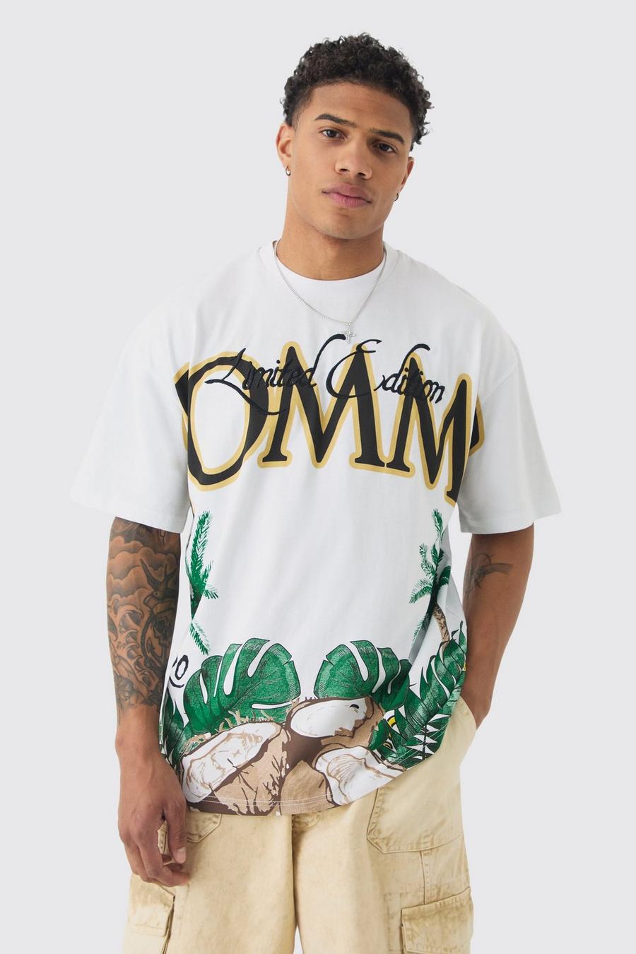 White Oversized Large Scale Homme Palm Graphic T-shirt