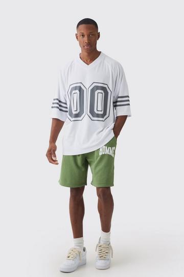 Sage Green Oversized V Neck Official Football T-Shirt & Short Set