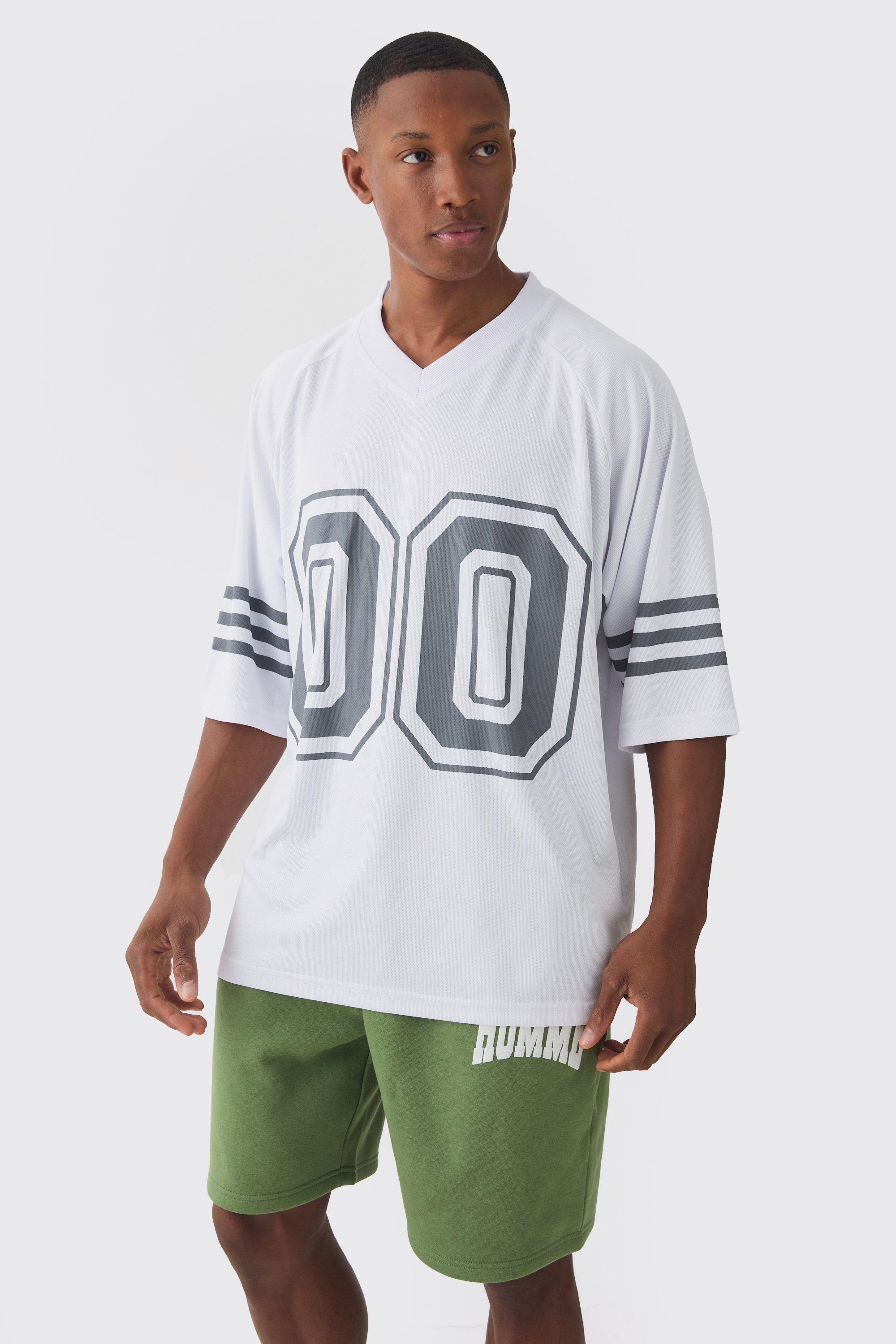 boohooMAN Men s Oversized V Neck Official Football T Shirt Short Set