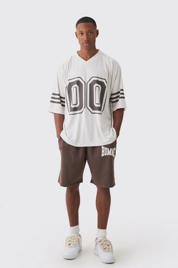 Oversized V Neck Official Football T-Shirt & Short Set chocolate