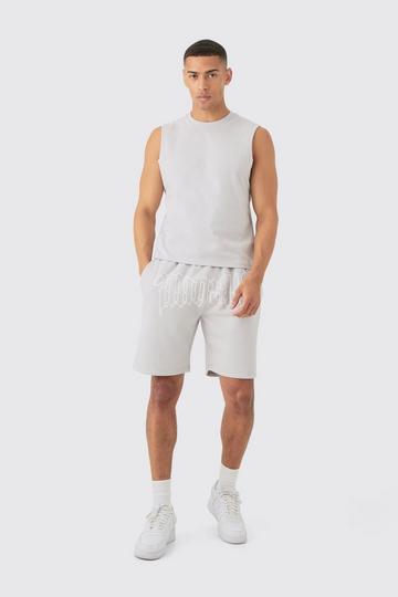 Regular Fit Los Angeles Varsity Tank Top Met Reliëf En Shorts Set grey