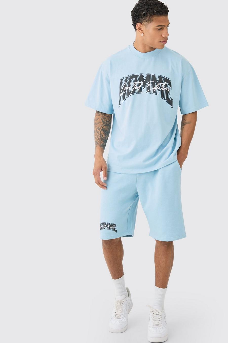 Light blue Oversized Official Man T-shirt & Shorts Set image number 1