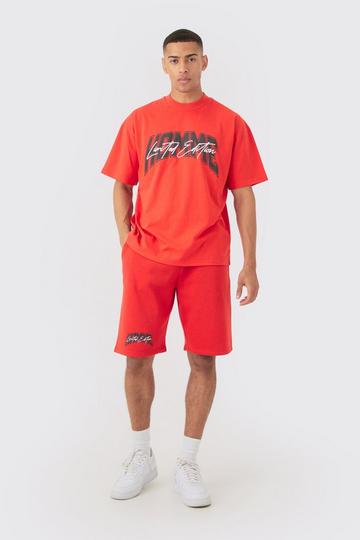 Red Oversized Official Man T-shirt & Short Set