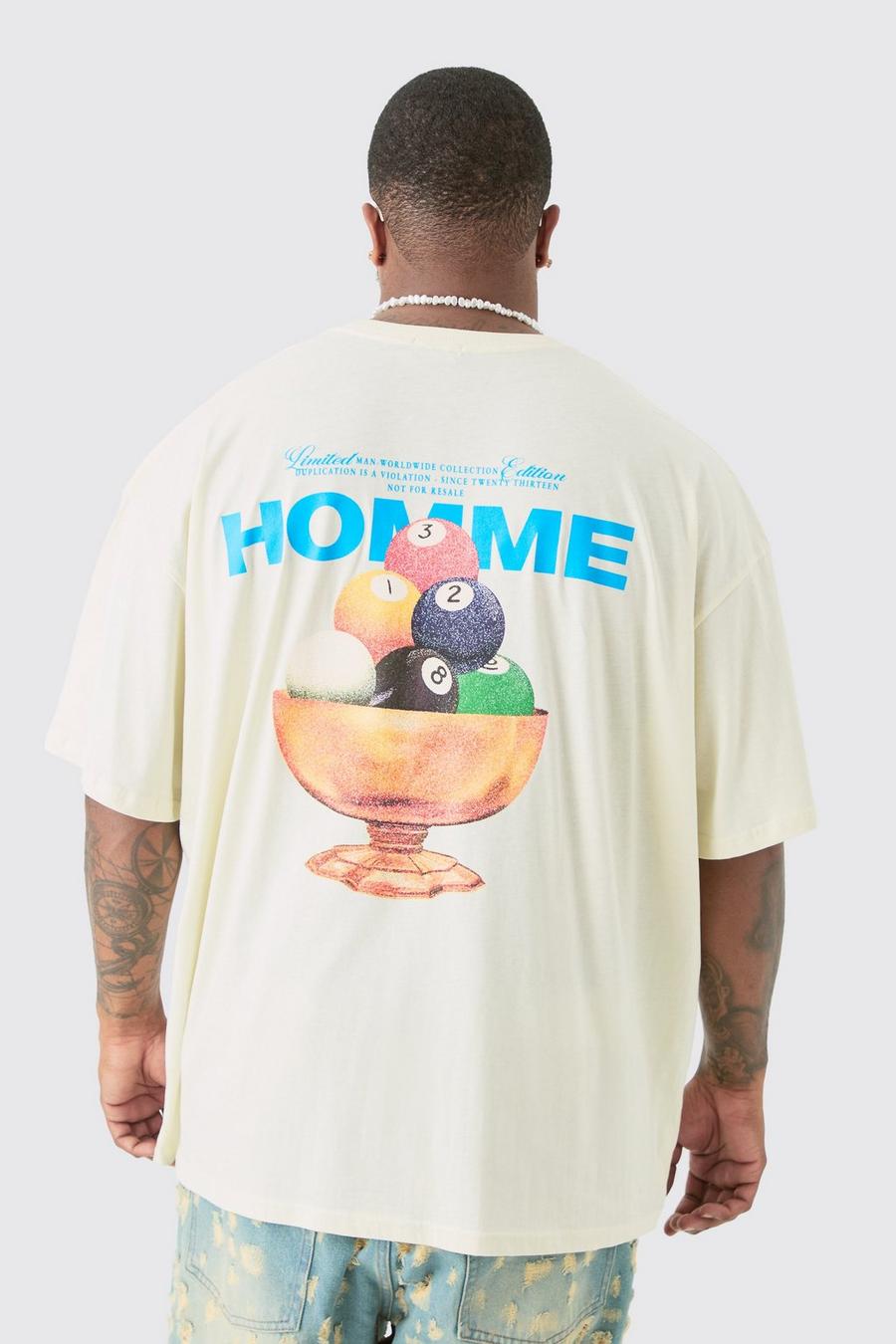 T-shirt Plus Size oversize con grafica Homme, Ecru