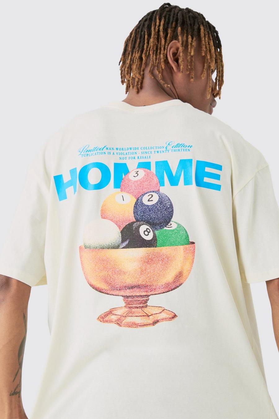 T-shirt Tall oversize con grafica Homme, Ecru