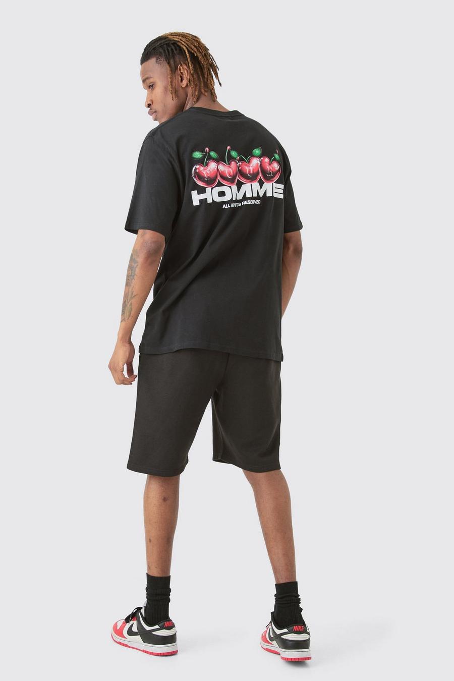 Set Tall T-shirt Homme con grafica di ciliegie & pantaloncini, Black