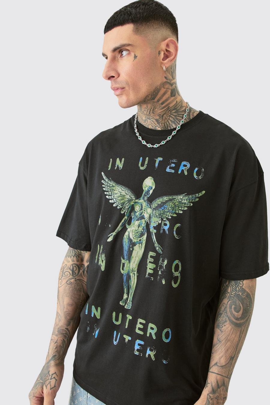 Tall Oversize T-Shirt mit Nirvana Utero Print, Black