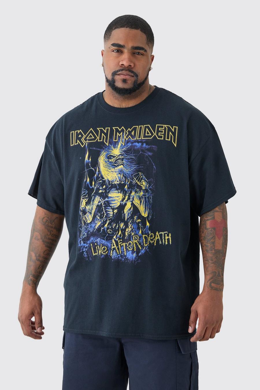 Plus Oversize T-Shirt mit Iron Maiden Print, Black