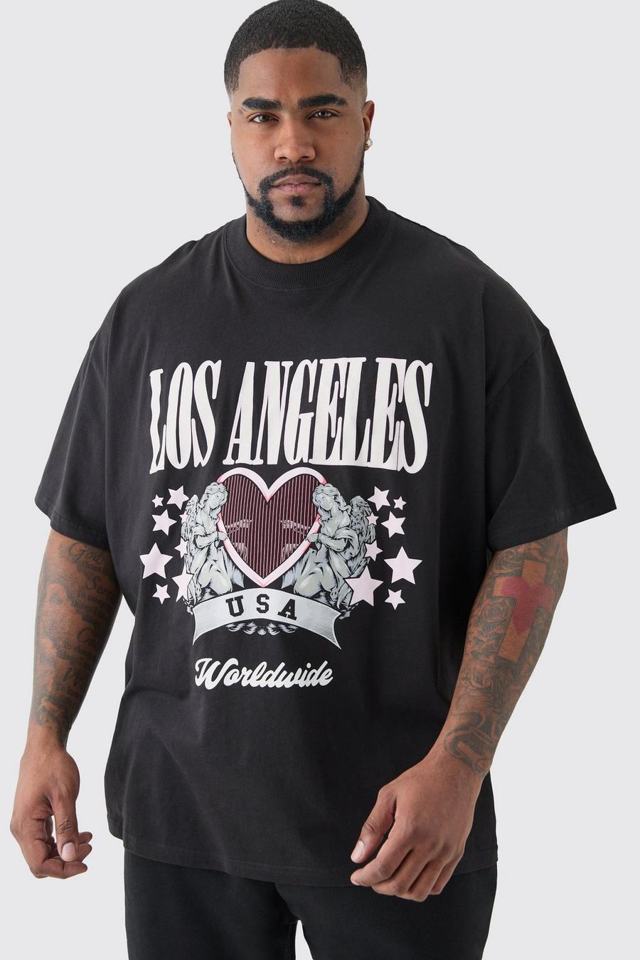 Camiseta Plus oversize negra con estampado de Los Angeles, Black