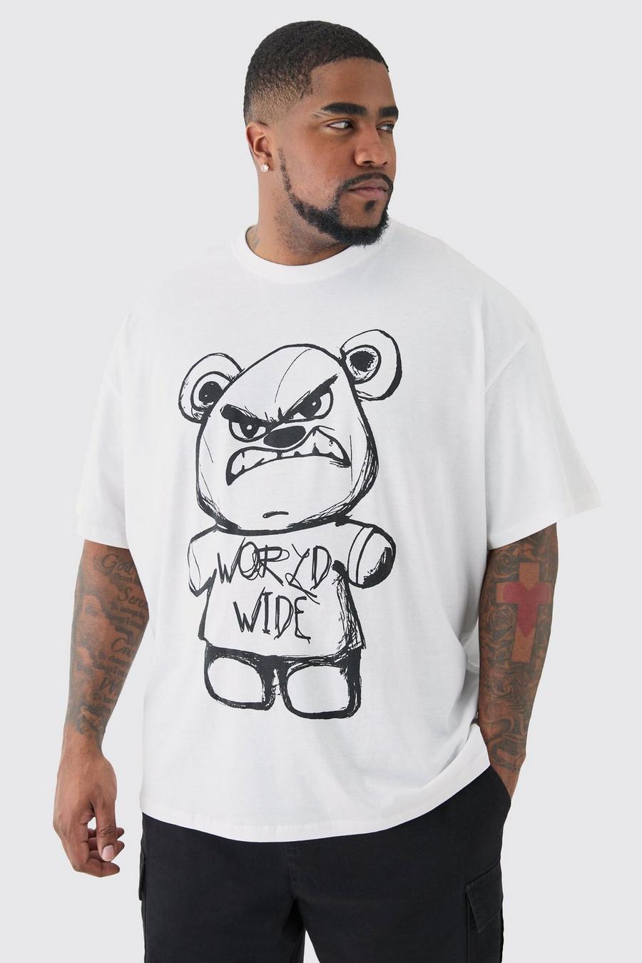 Grande taille - T-shirt oversize à imprimé ours en peluche, White image number 1