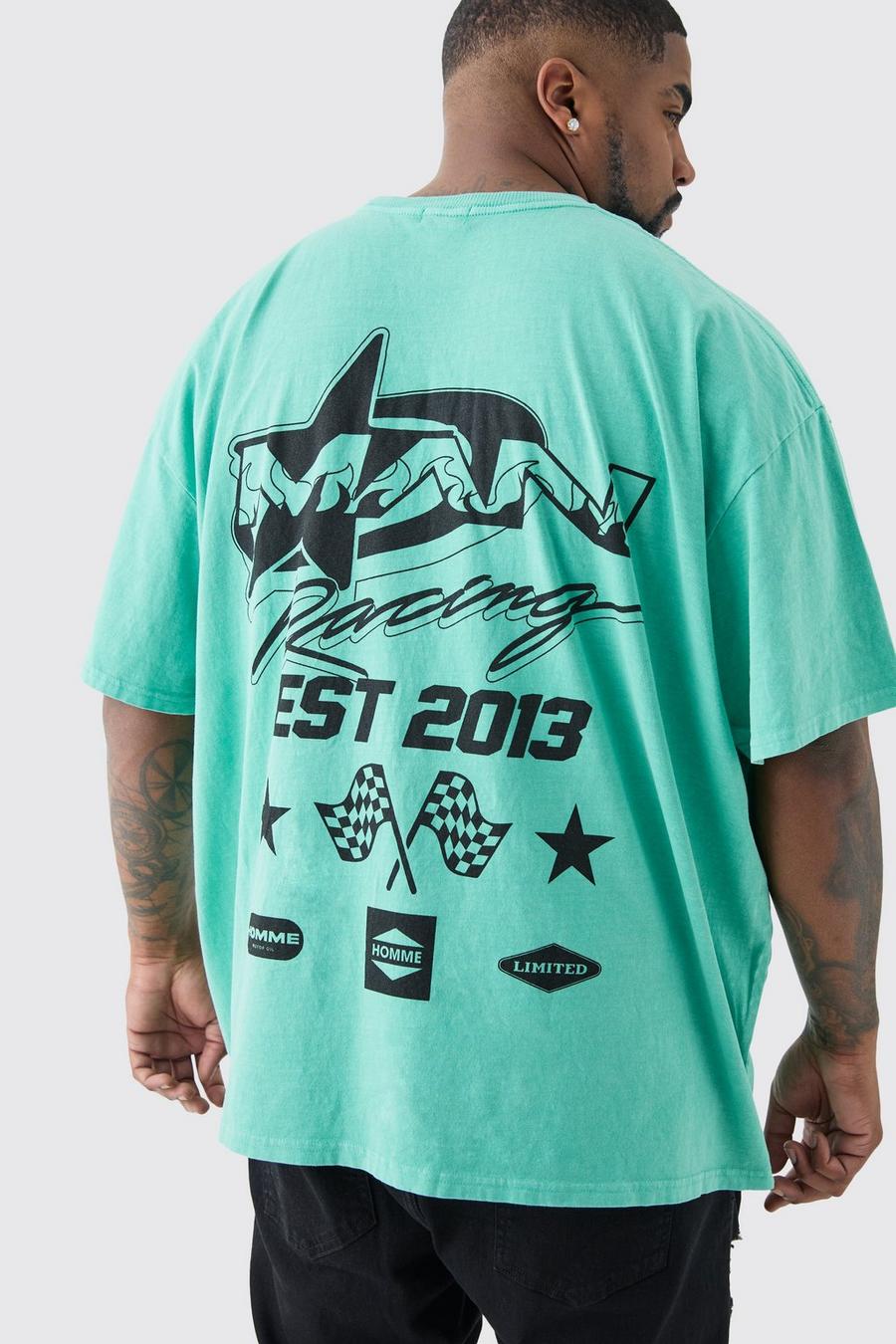 Plus Man Racer T-Shirt in Grün, Green