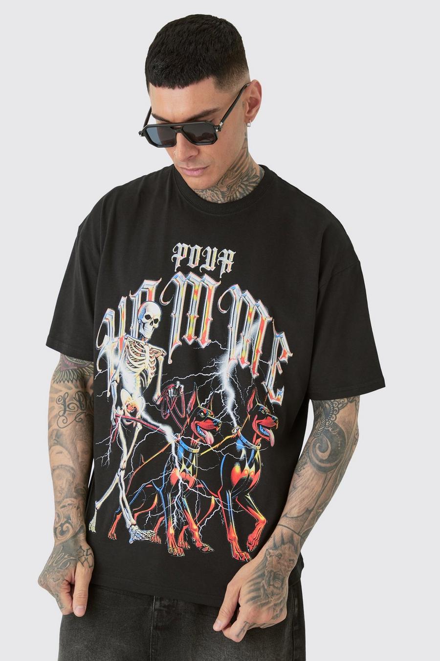 Tall Pour Homme T-Shirt mit Skelett-Print, Black