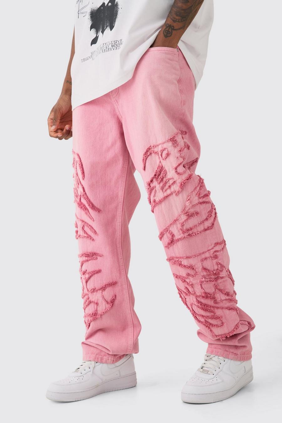 Pink Tall Overdye Applique Relaxed Fit Jeans
