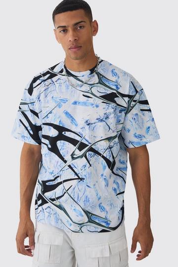 Oversized Extended Neck Abstract Print T-Shirt blue