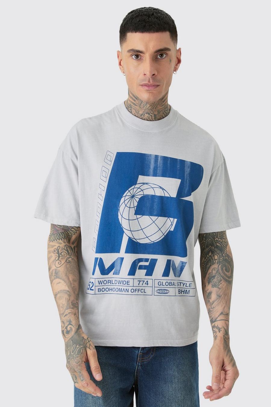 Grey Tall Oversized 'B' Man T-Shirt In Grijs image number 1