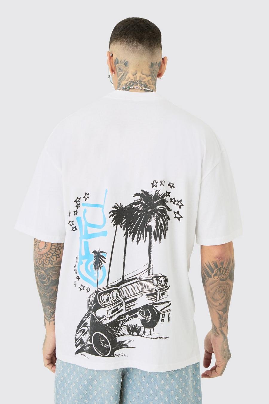 Tall - T-shirt oversize à imprimé voiture, White