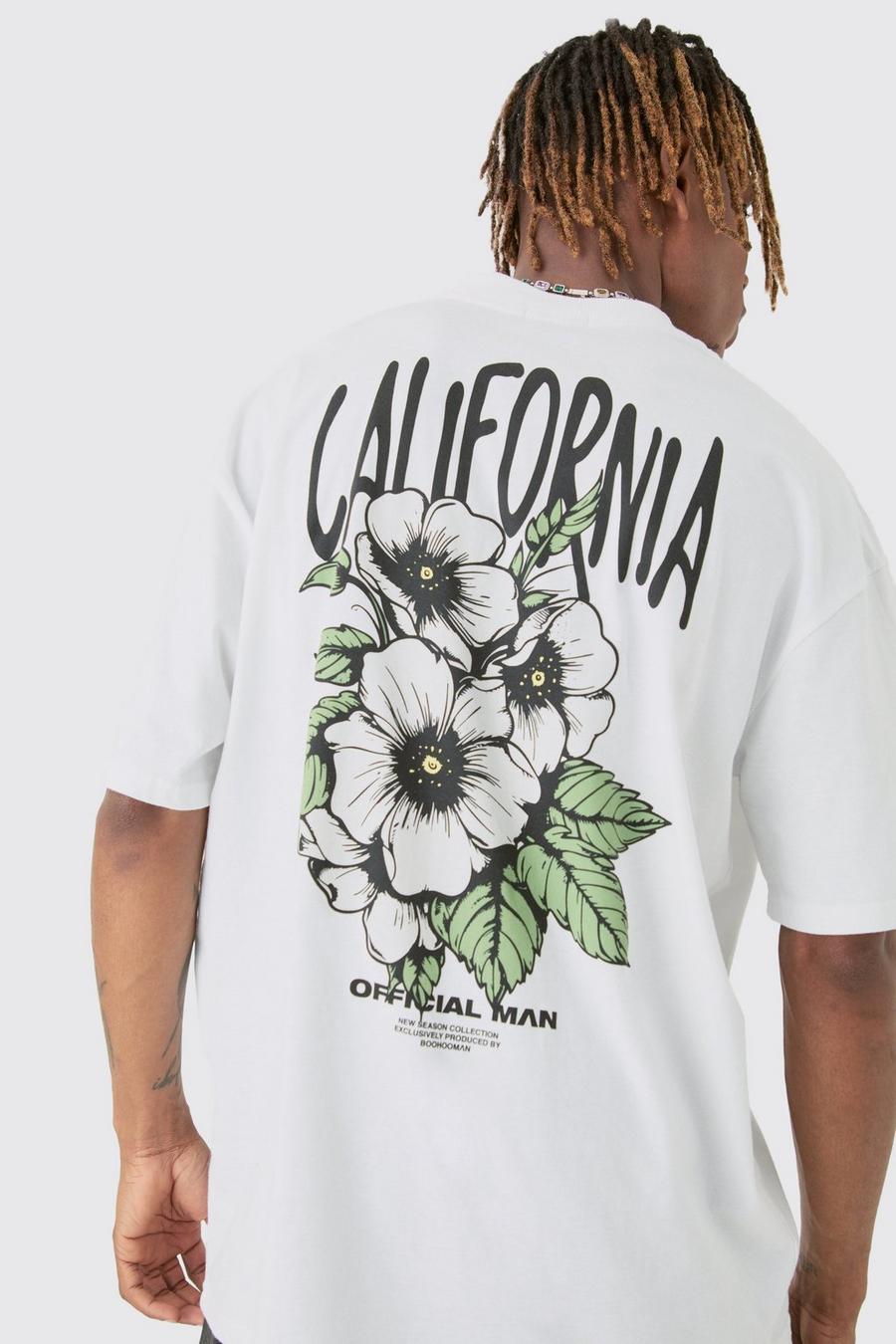 T-shirt Tall oversize bianca con fiori California, White