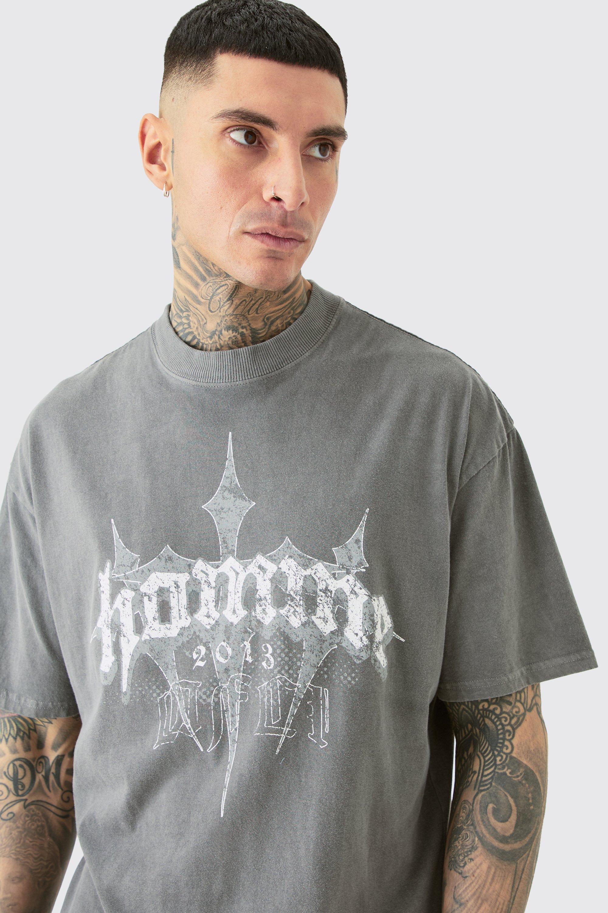 Tall Oversized Homme Cross T-shirt In Grey | boohoo USA