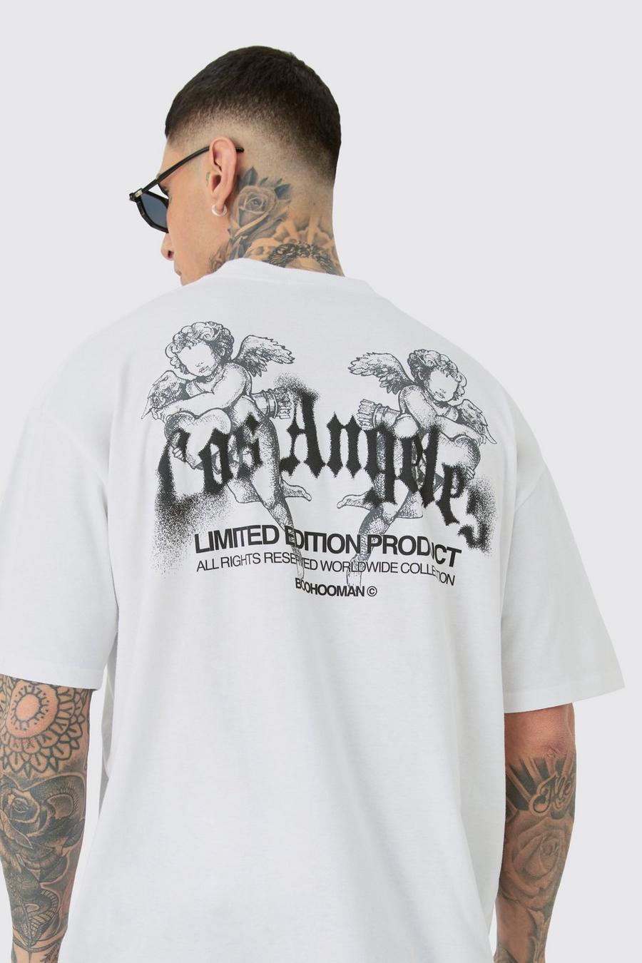 Camiseta Tall oversize blanca con estampado renacentista de Los Angeles, White image number 1