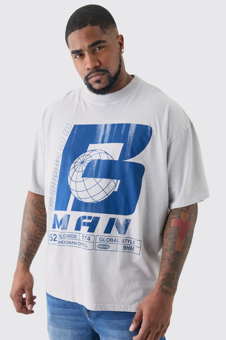 T-shirt Plus Size oversize Man grigia con scritta B Man, Grey