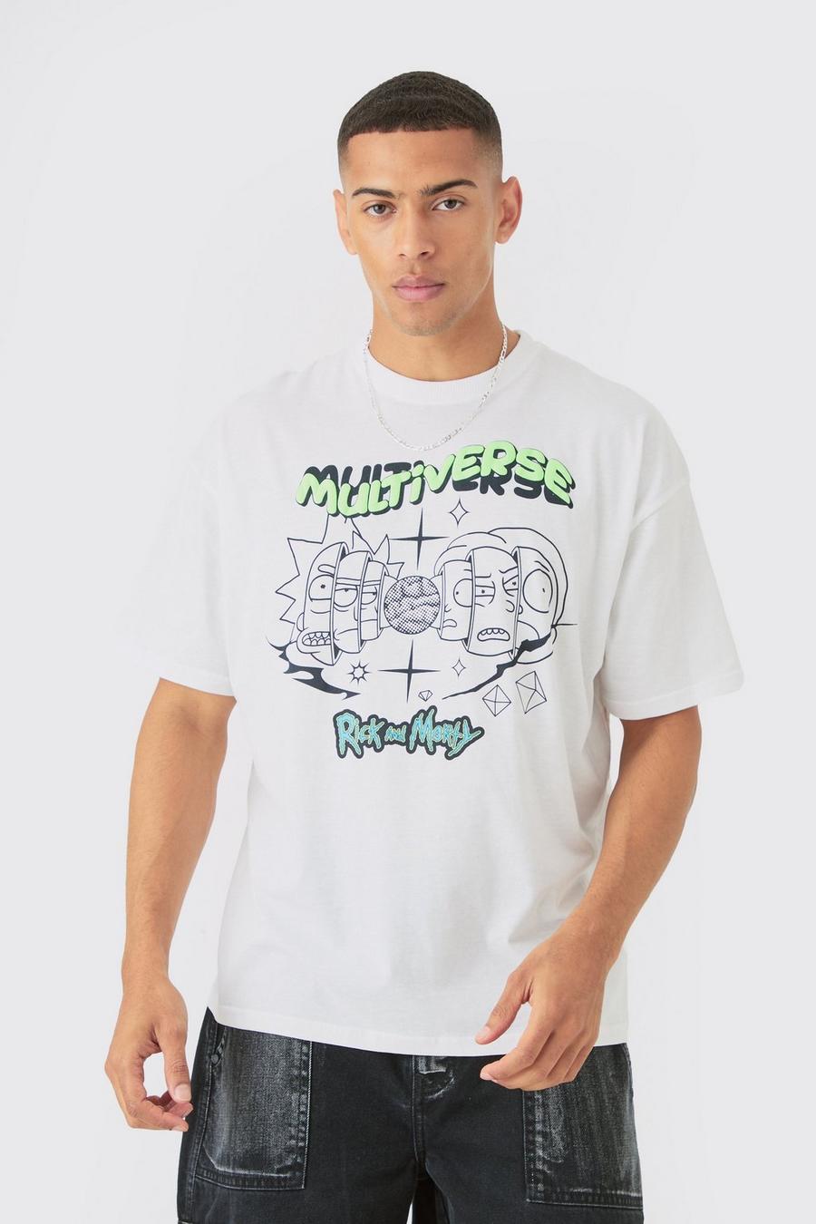 White Oversized Neon Rick And Morty License T-shirt image number 1