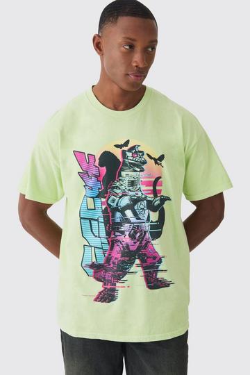 Oversized Godzilla Anime Wash License T-shirt green