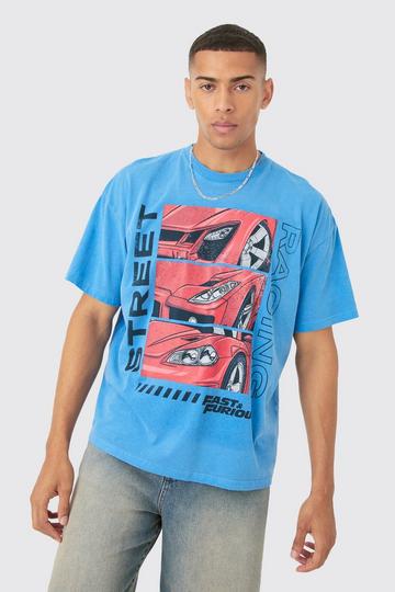 Oversized Fast And Furious Wash License T-shirt blue