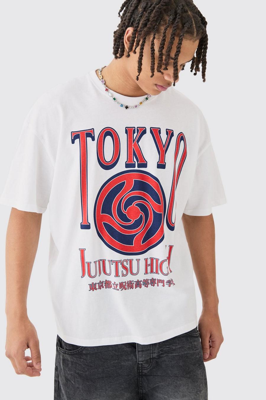 White Loose Jujutsu Kaisen Anime License T-shirt image number 1