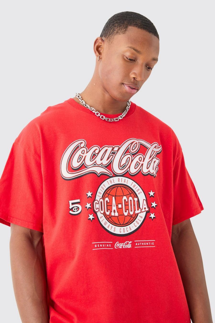 Camiseta oversize con estampado de Coca Cola, Red image number 1