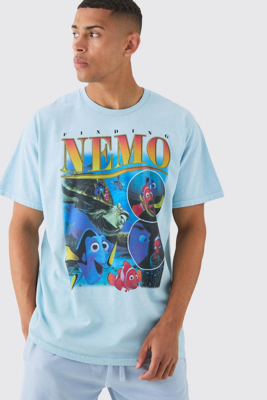 T-shirt oversize délavé à imprimé Nemo, Blue