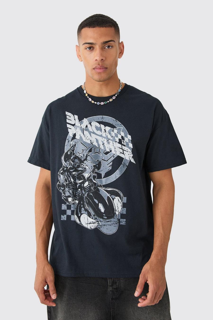 Oversize T-Shirt mit lizenziertem Black Panther Biker-Print