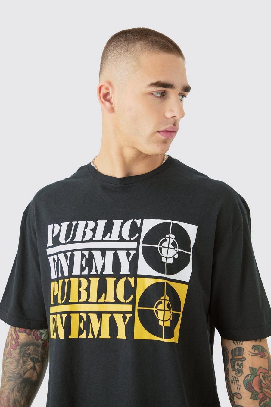 Black Oversized Public Enemy License T-shirt image number 1