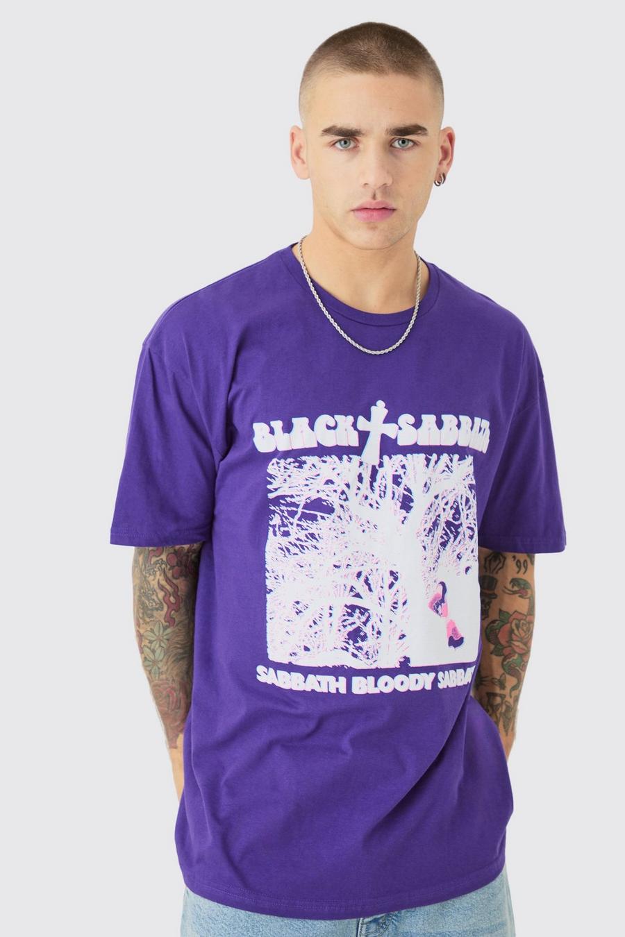 Purple Oversized Black Sabbath Wash License T-shirt image number 1