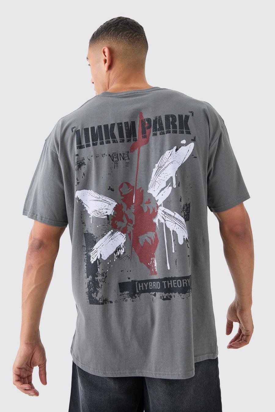 T-shirt oversize délavé à imprimé Linkin Park, Charcoal