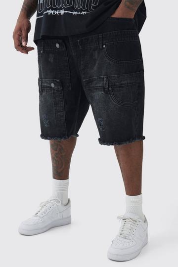 Plus Multi Waistband Relaxed Fit Jean Shorts washed black