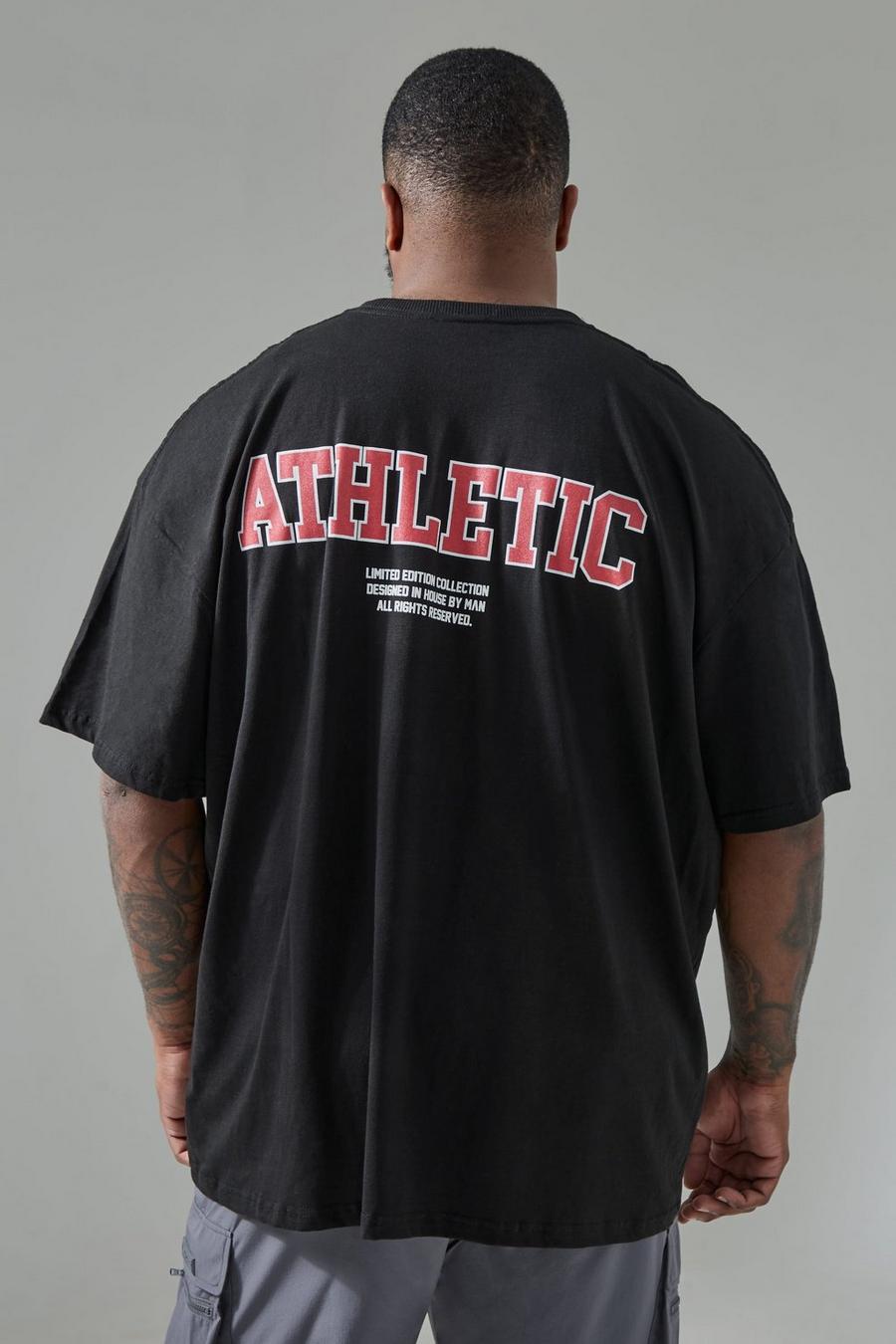 Plus Oversize Man Active T-Shirt mit Athletic Print, Black image number 1
