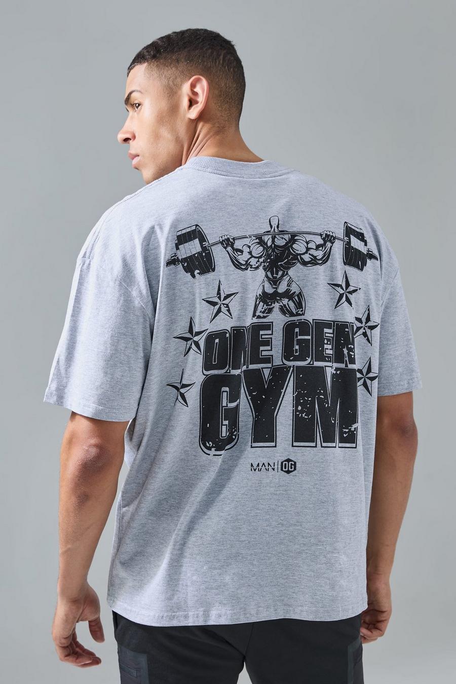T-shirt oversize Man Active x Og Gym con stampa XXL sul retro, Grey marl