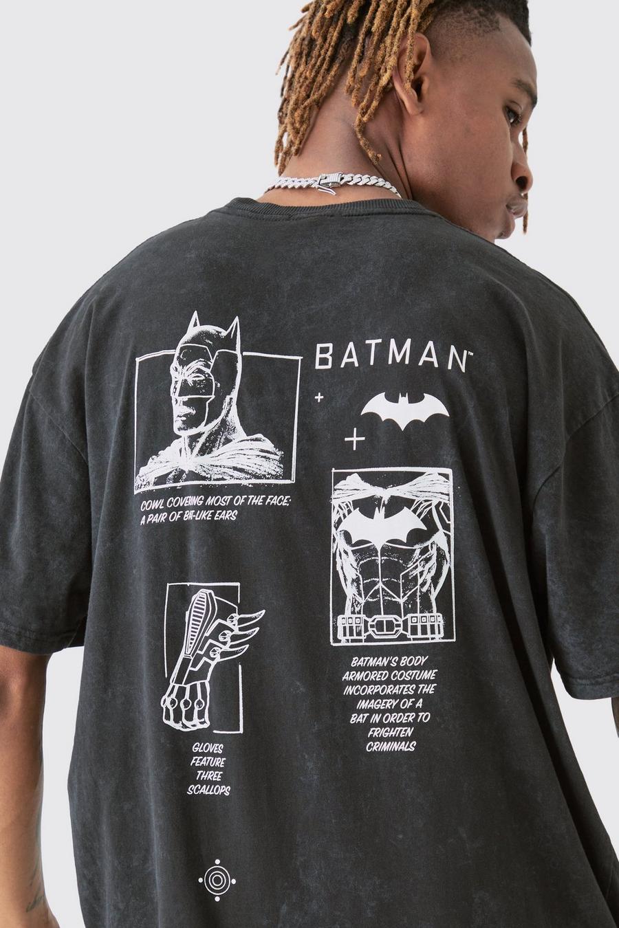 Grey Tall Acid Wash Batman License Back Printed T-Shirt image number 1