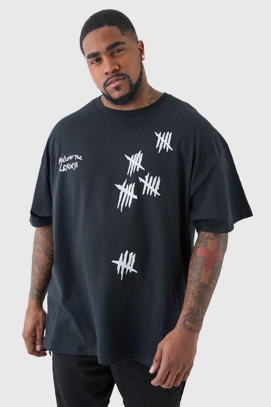 Plus Oversize T-Shirt mit Korn-Print, Black image number 1