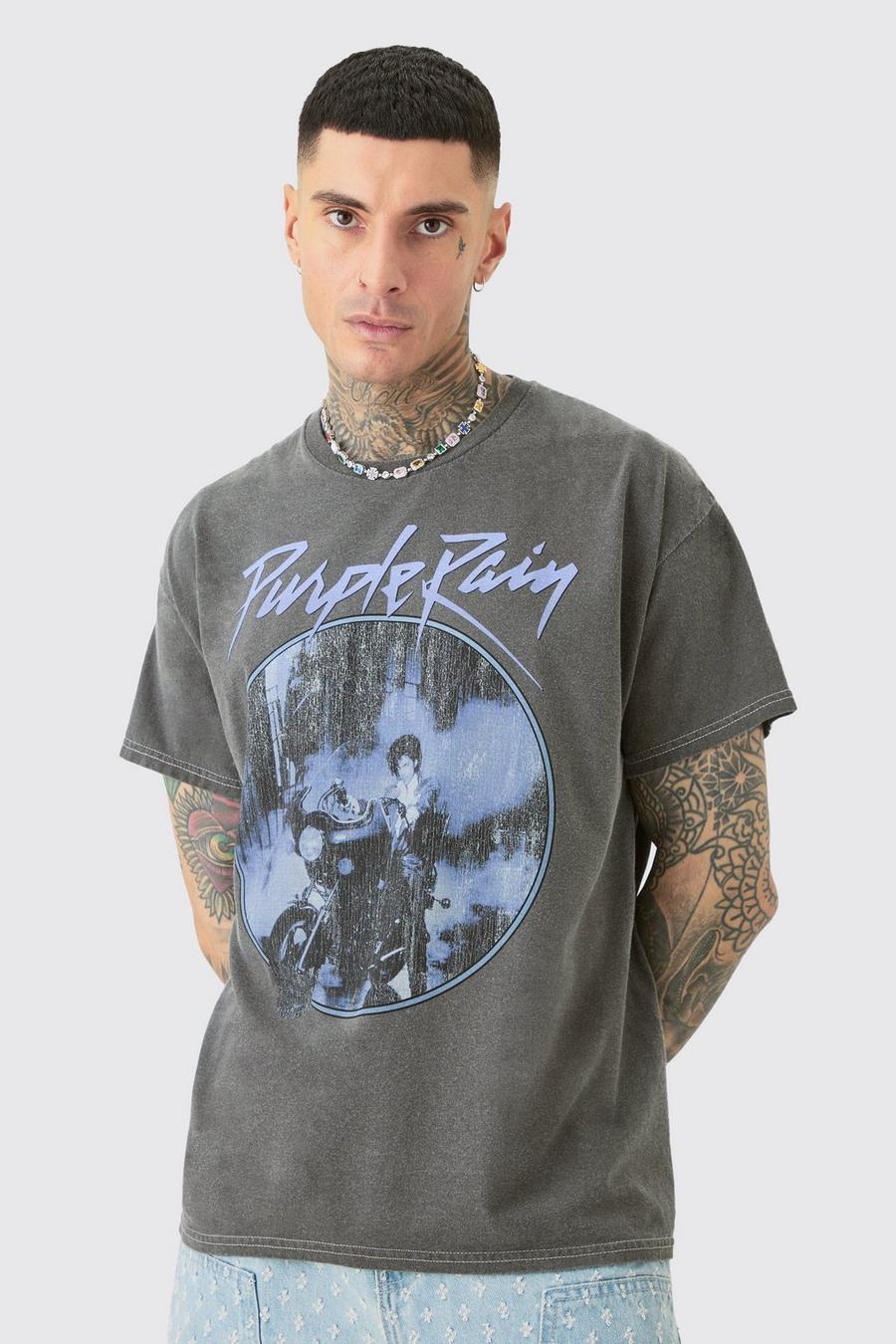 Tall T-Shirt mit Acid-Waschung und Purple Rain Print, Grey image number 1