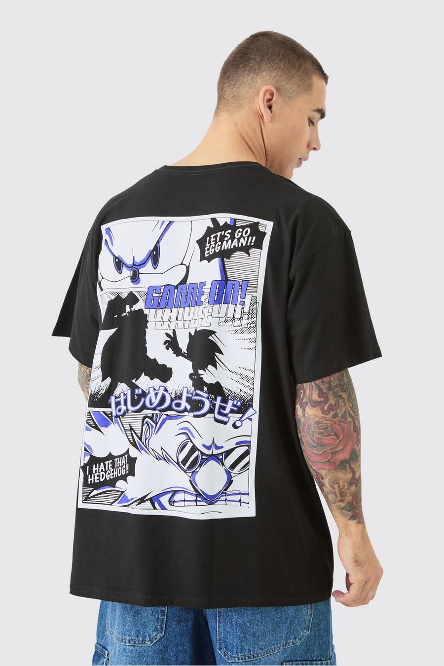 Camiseta oversize con estampado de Sonic The Hedgehog, Black