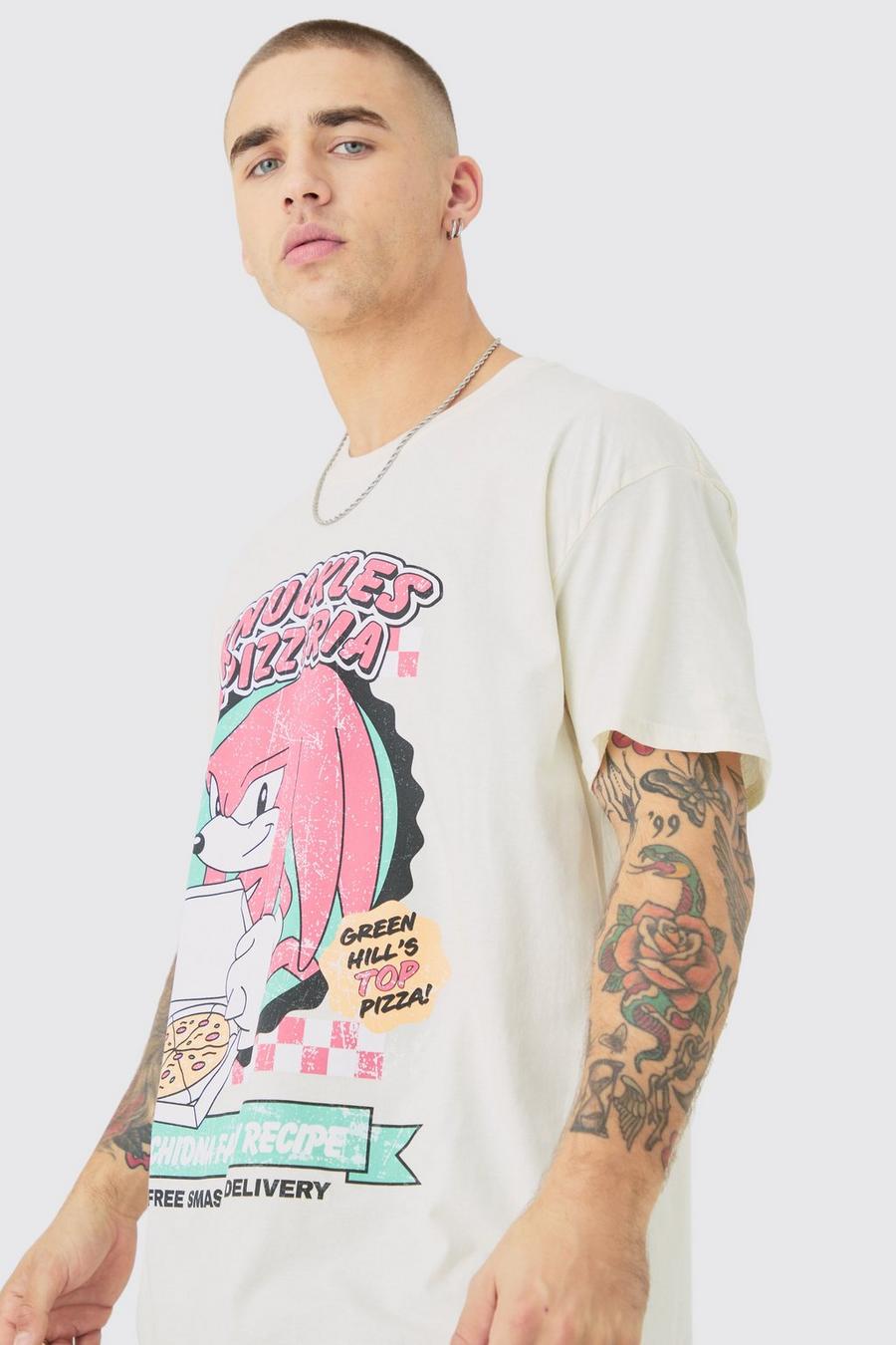 Ecru Oversized Gelicenseerd Sonic Knuckles Pizza T-Shirt
