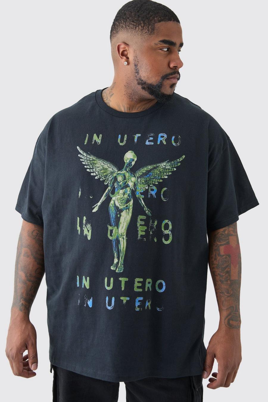 Plus Oversize T-Shirt mit Nirvana Utero Print, Black image number 1