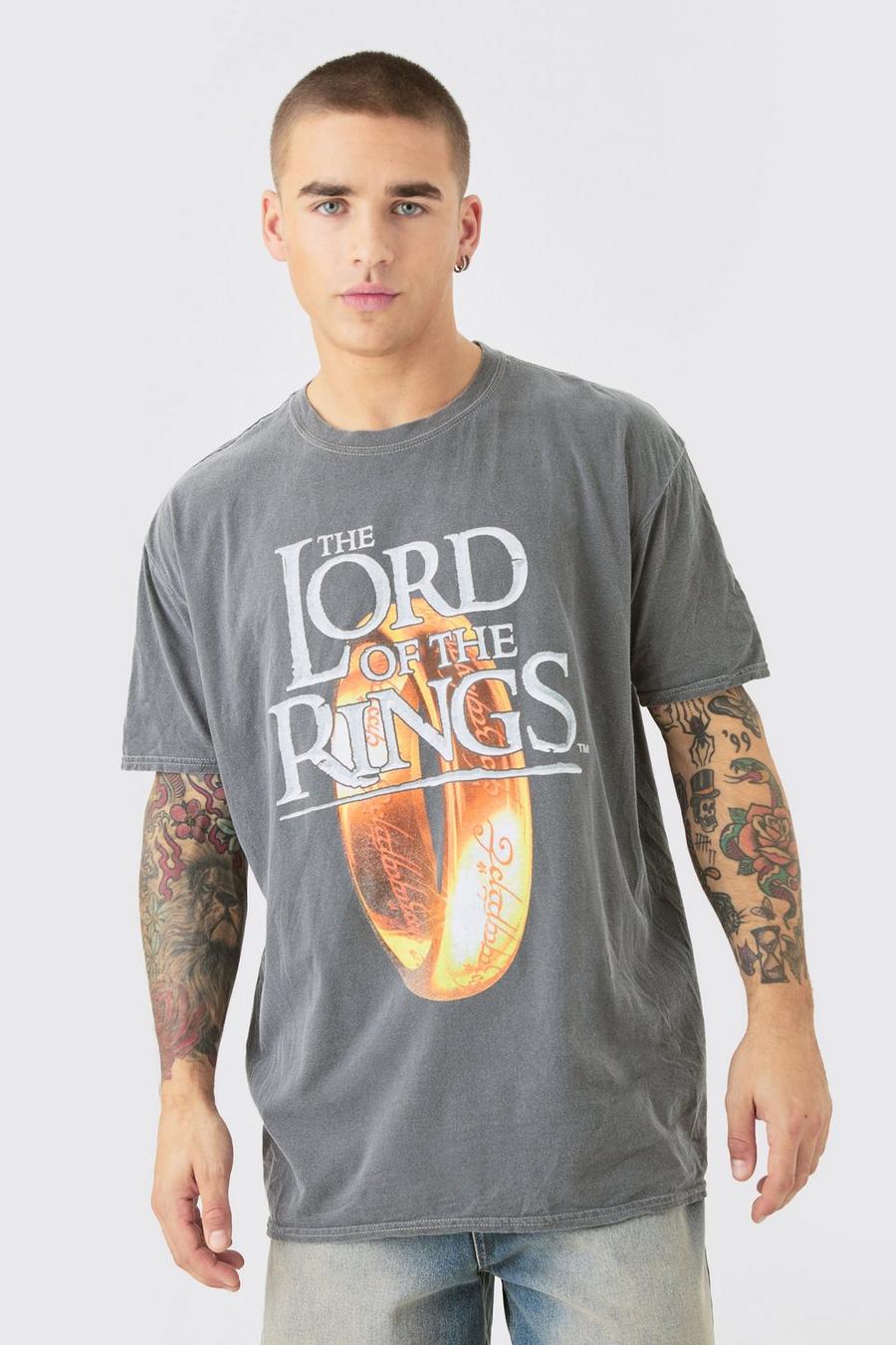 Camiseta oversize con lavado a la piedra y estampado de El señor de los anillos, Charcoal image number 1