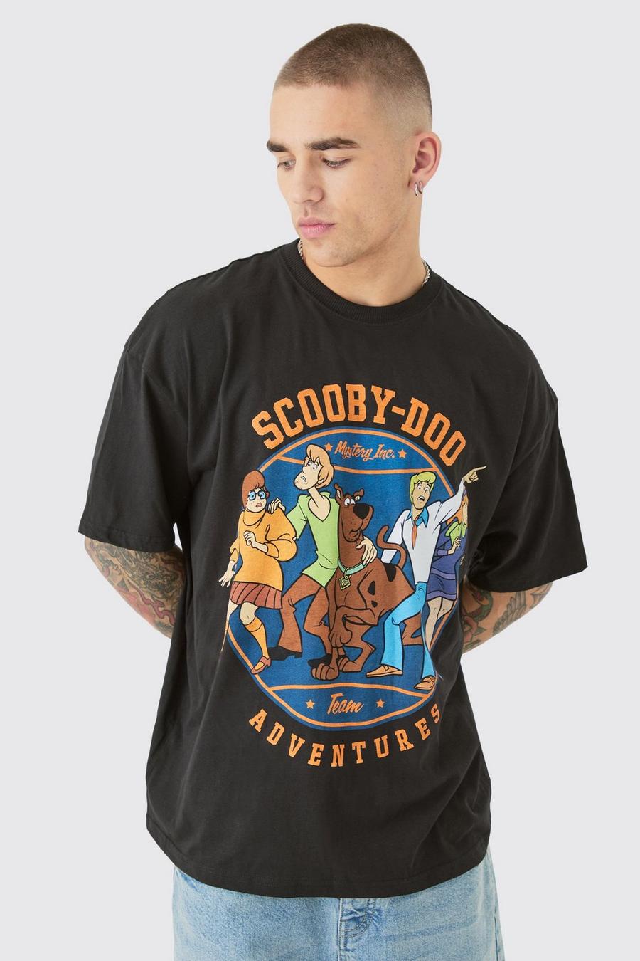 Oversize T-Shirt mit lizenziertem Scooby Doo Velours Print, Black