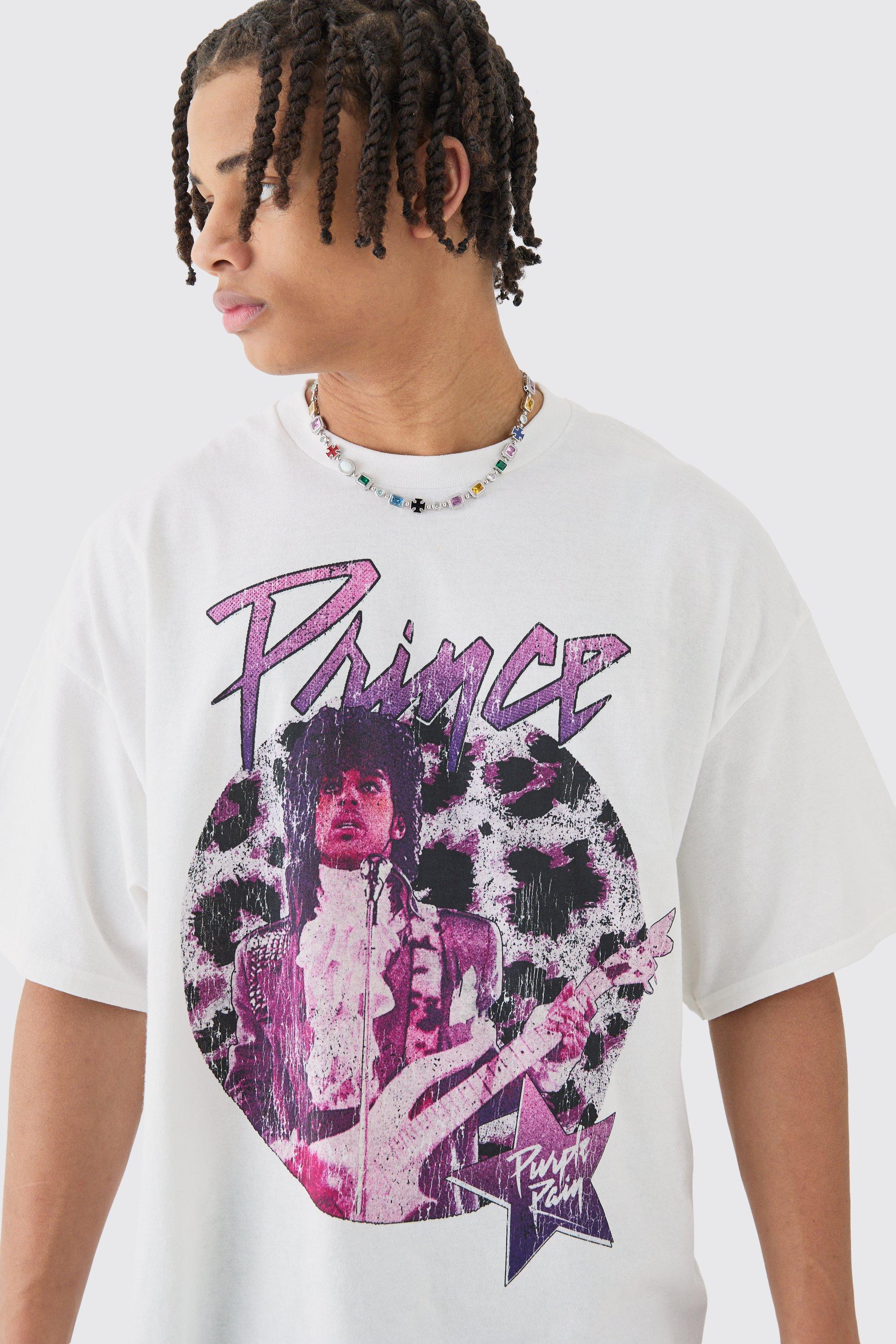 Mens Oversized Boxy Prince Purple Rain License T shirt White