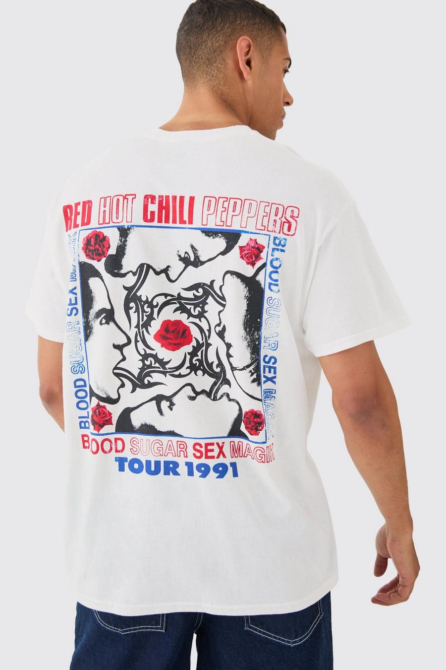White Oversized Red Hot Chili Peppers License T-shirt image number 1