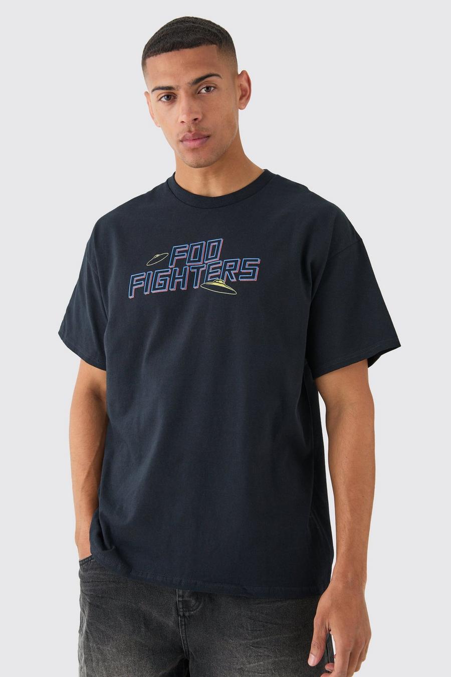Oversize T-Shirt mit lizenziertem Foo Fighters Print, Black image number 1
