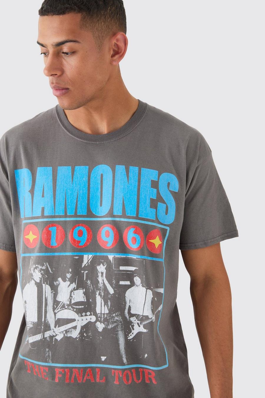 Camiseta oversize con lavado a la piedra y estampado de Ramones Band, Charcoal image number 1