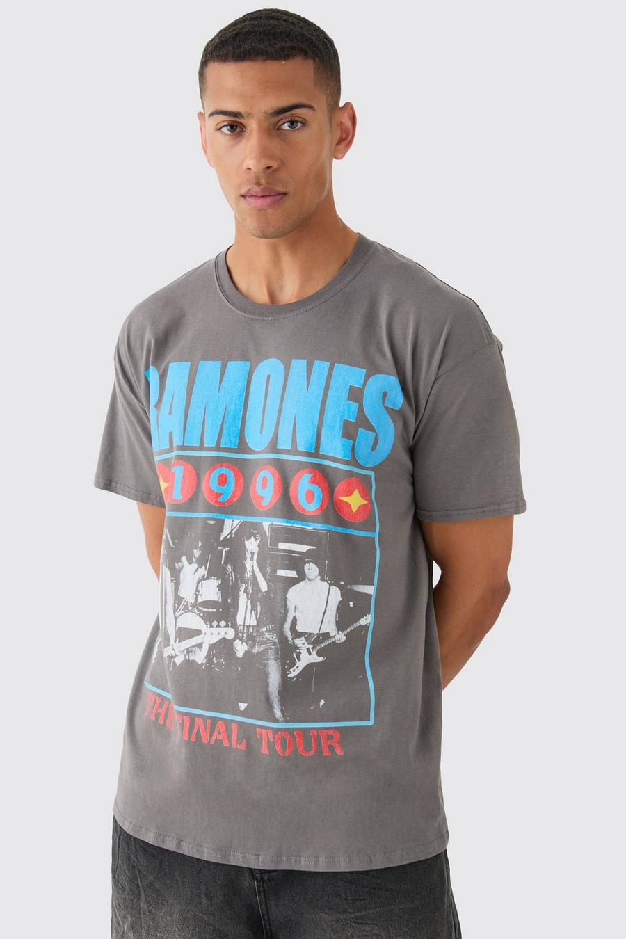 Camiseta oversize con lavado a la piedra y estampado de Ramones Band, Charcoal